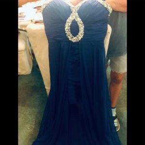 Jovani Blue Chiffon evening gown!Crystals! Size 2!